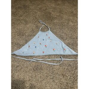 ZARA KNIT EMBROIDERED TOP BLUE Small